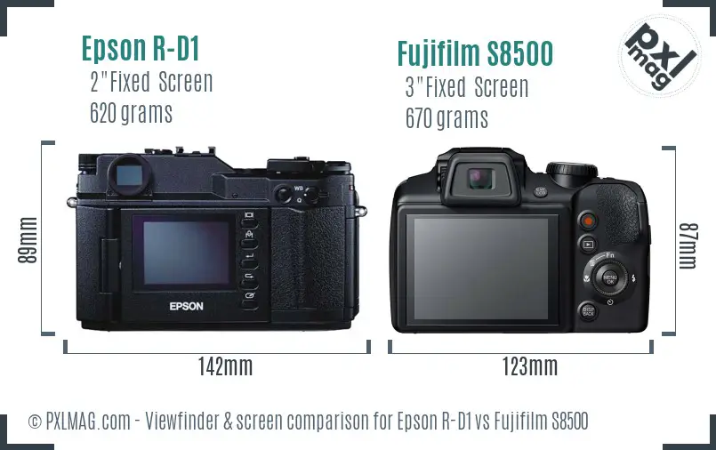 Epson R-D1 vs Fujifilm S8500 Screen and Viewfinder comparison