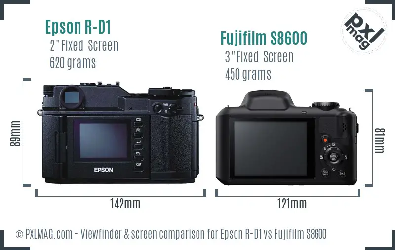 Epson R-D1 vs Fujifilm S8600 Screen and Viewfinder comparison