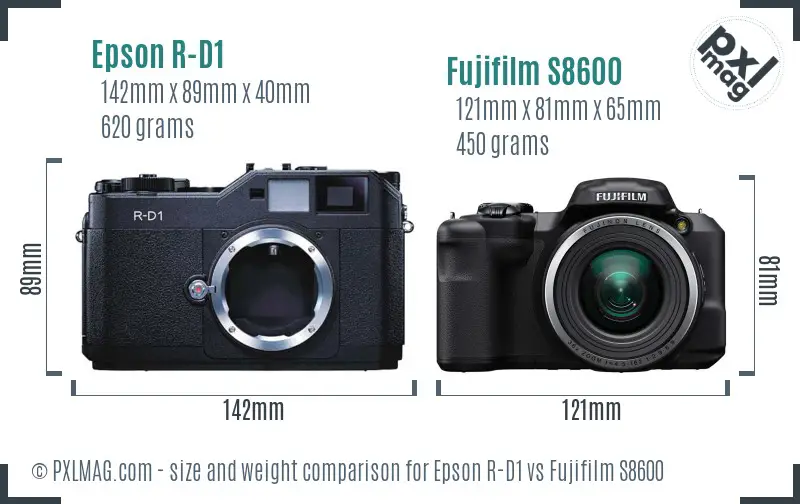 Epson R-D1 vs Fujifilm S8600 size comparison