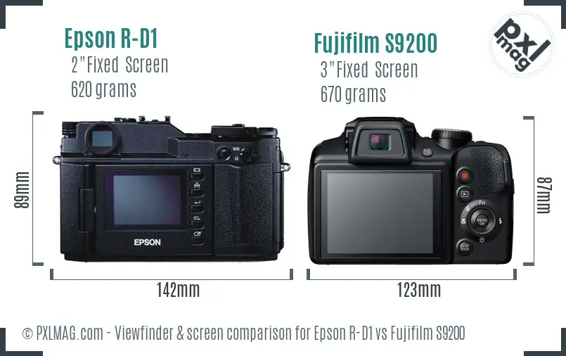 Epson R-D1 vs Fujifilm S9200 Screen and Viewfinder comparison