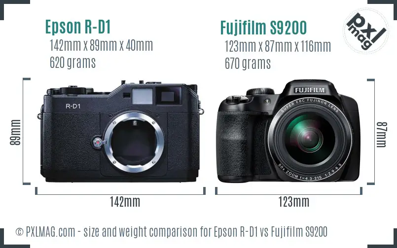 Epson R-D1 vs Fujifilm S9200 size comparison