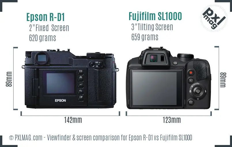 Epson R-D1 vs Fujifilm SL1000 Screen and Viewfinder comparison