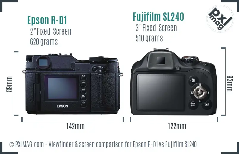 Epson R-D1 vs Fujifilm SL240 Screen and Viewfinder comparison