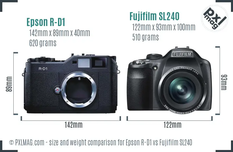 Epson R-D1 vs Fujifilm SL240 size comparison
