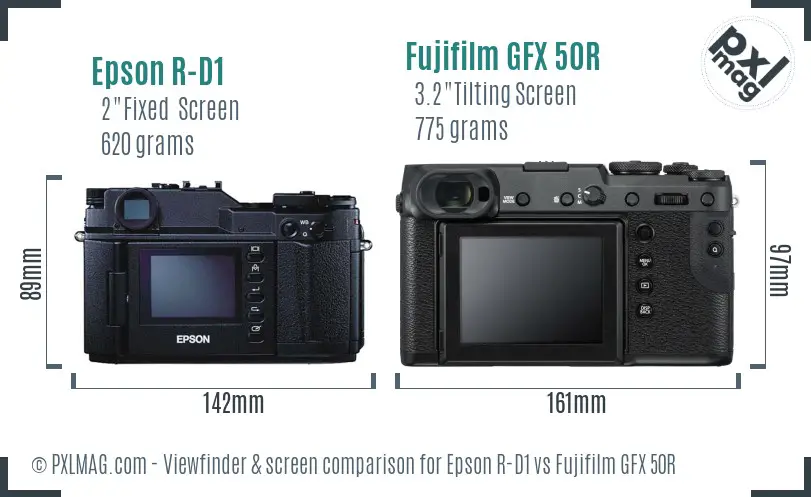 Epson R-D1 vs Fujifilm GFX 50R Screen and Viewfinder comparison