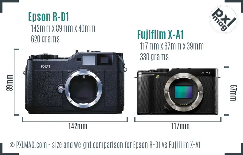 Epson R-D1 vs Fujifilm X-A1 size comparison