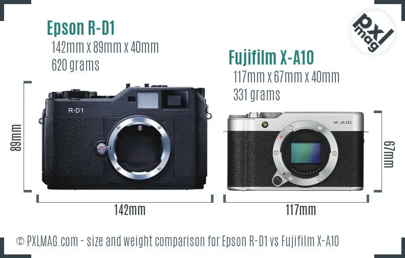 Epson R-D1 vs Fujifilm X-A10 size comparison Epson R-D1 vs Fujifilm X-A10 size comparison