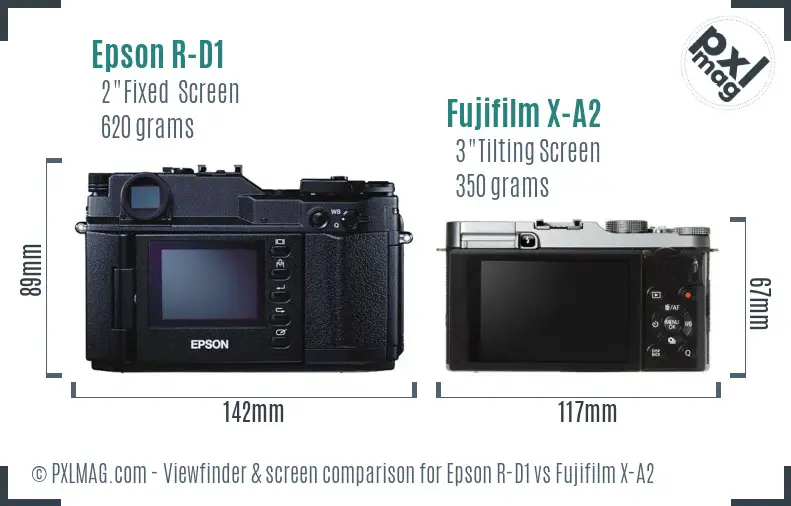Epson R-D1 vs Fujifilm X-A2 Screen and Viewfinder comparison