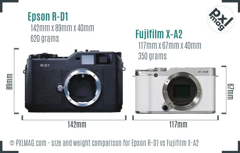 Epson R-D1 vs Fujifilm X-A2 size comparison