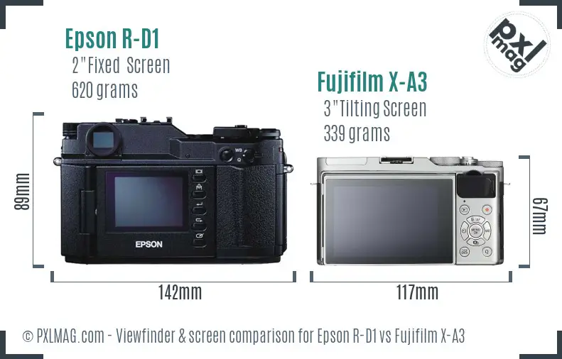 Epson R-D1 vs Fujifilm X-A3 Screen and Viewfinder comparison