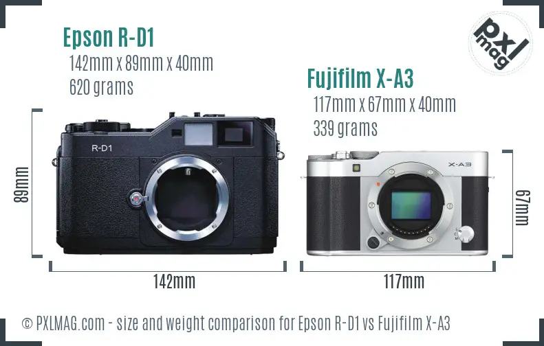 Epson R-D1 vs Fujifilm X-A3 size comparison