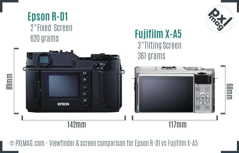 Epson R-D1 vs Fujifilm X-A5 Screen and Viewfinder comparison