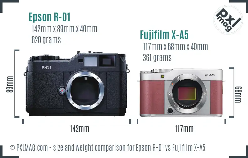 Epson R-D1 vs Fujifilm X-A5 size comparison