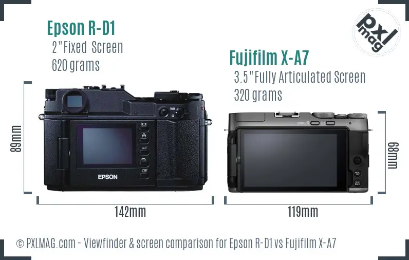 Epson R-D1 vs Fujifilm X-A7 Screen and Viewfinder comparison