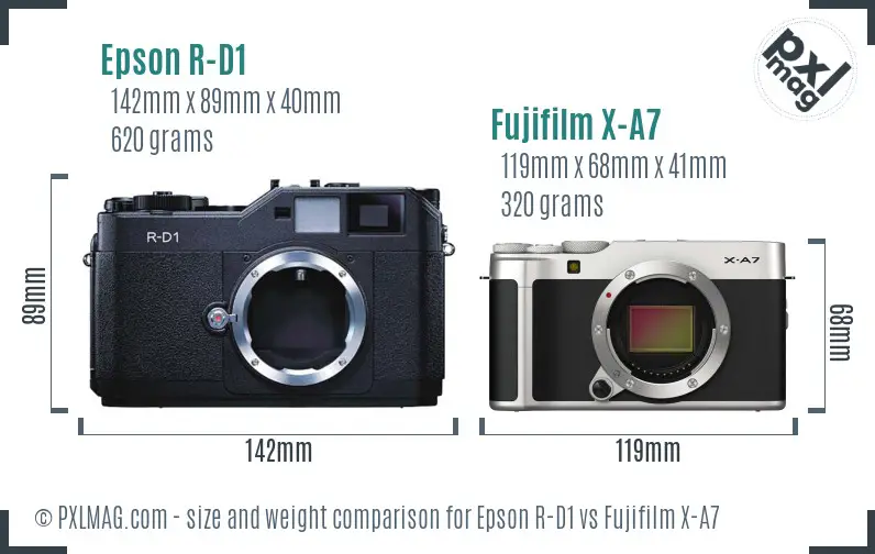Epson R-D1 vs Fujifilm X-A7 size comparison