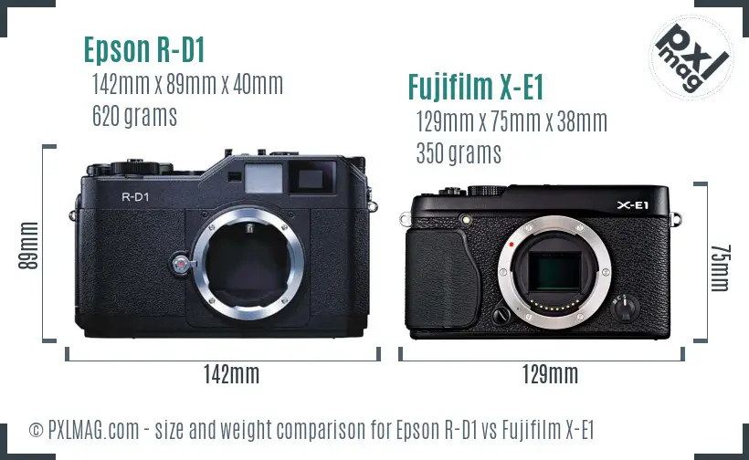 Epson R-D1 vs Fujifilm X-E1 size comparison