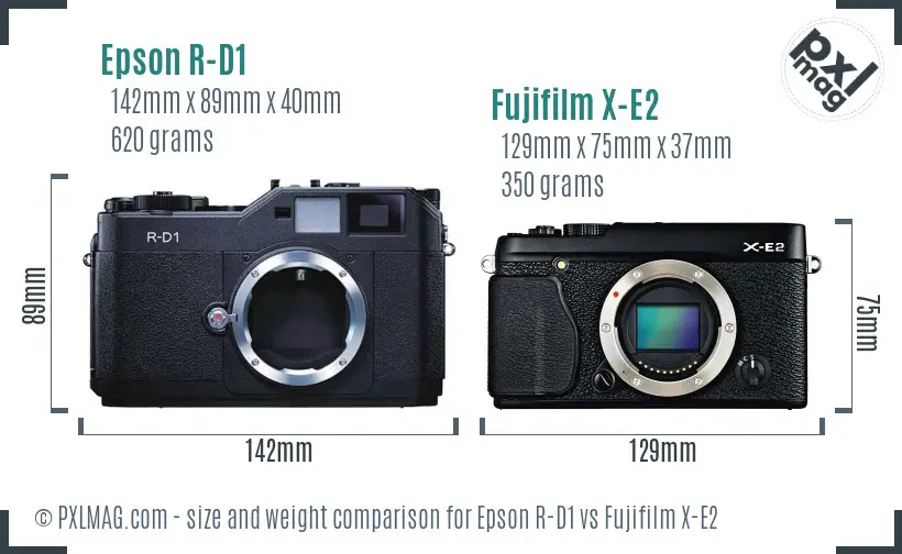 Epson R-D1 vs Fujifilm X-E2 size comparison