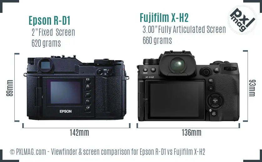 Epson R-D1 vs Fujifilm X-H2 Screen and Viewfinder comparison