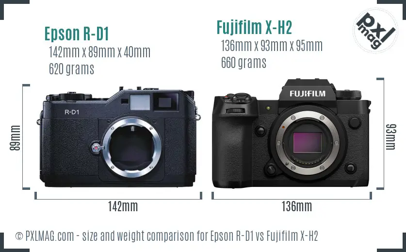 Epson R-D1 vs Fujifilm X-H2 size comparison