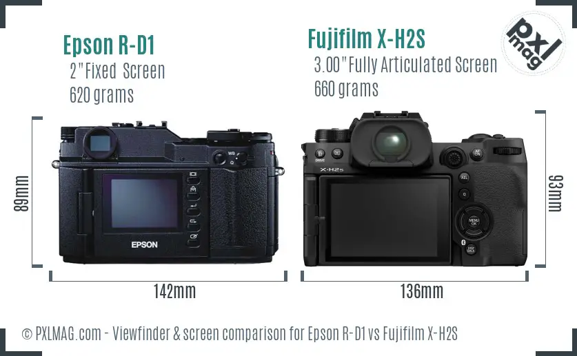 Epson R-D1 vs Fujifilm X-H2S Screen and Viewfinder comparison