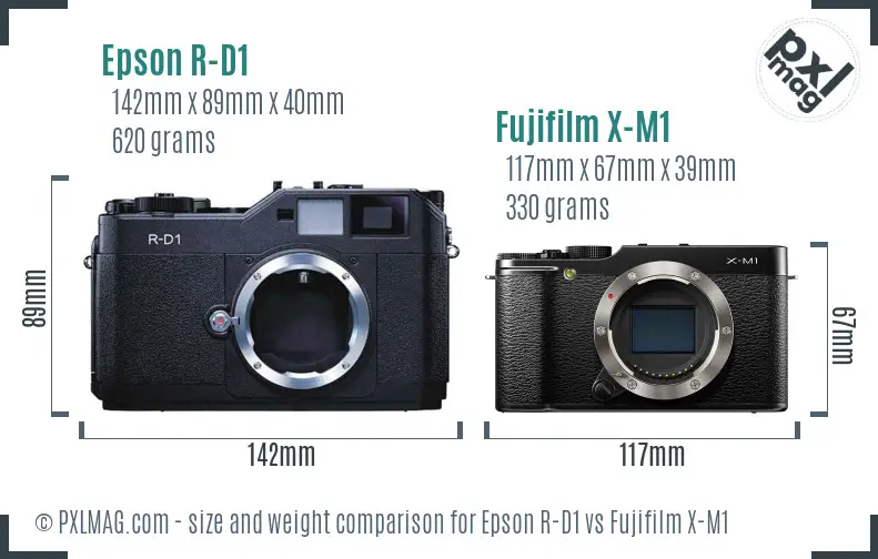 Epson R-D1 vs Fujifilm X-M1 size comparison