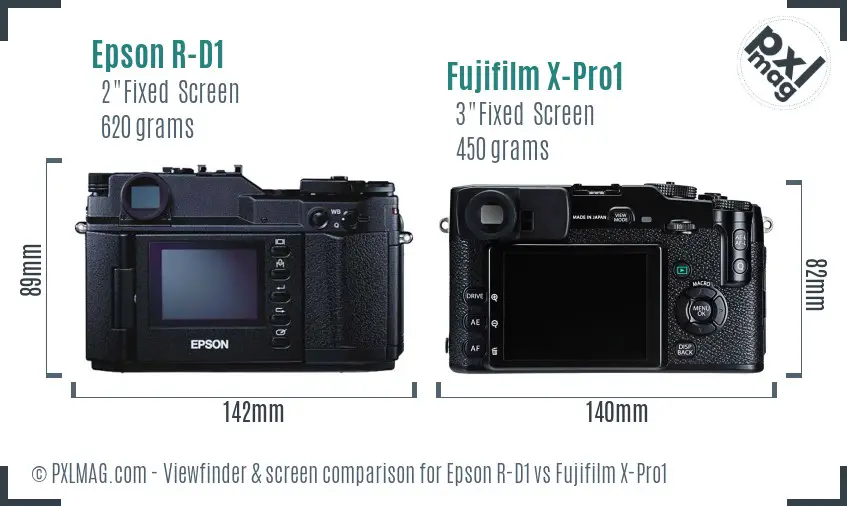 Epson R-D1 vs Fujifilm X-Pro1 Screen and Viewfinder comparison