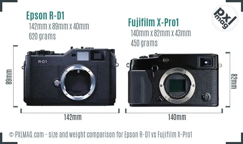 Epson R-D1 vs Fujifilm X-Pro1 size comparison