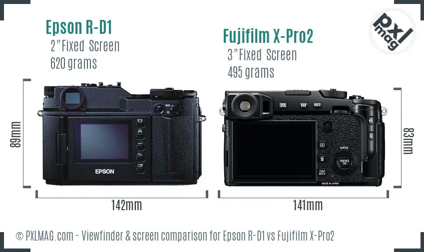 Epson R-D1 vs Fujifilm X-Pro2 Screen and Viewfinder comparison