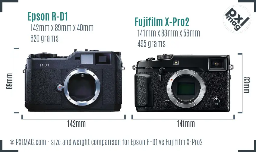 Epson R-D1 vs Fujifilm X-Pro2 size comparison