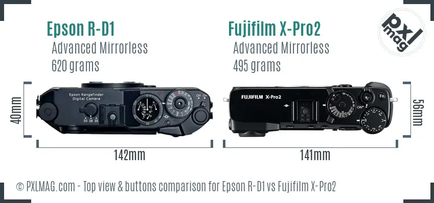 Epson R-D1 vs Fujifilm X-Pro2 top view buttons comparison