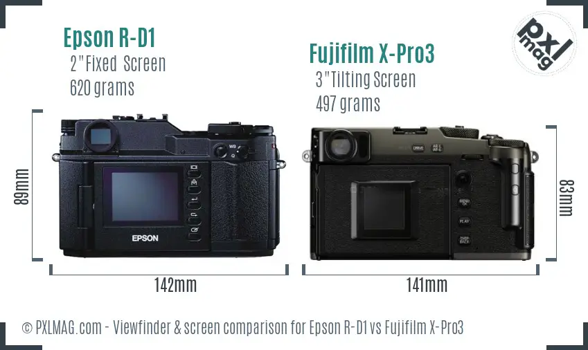Epson R-D1 vs Fujifilm X-Pro3 Screen and Viewfinder comparison