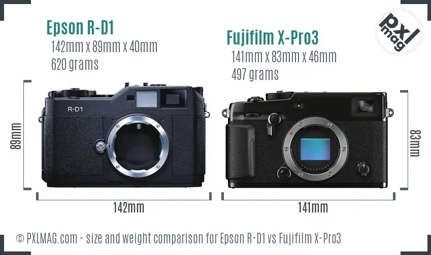 Epson R-D1 vs Fujifilm X-Pro3 size comparison