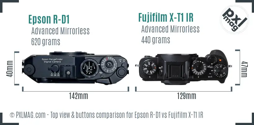 Epson R-D1 vs Fujifilm X-T1 IR top view buttons comparison