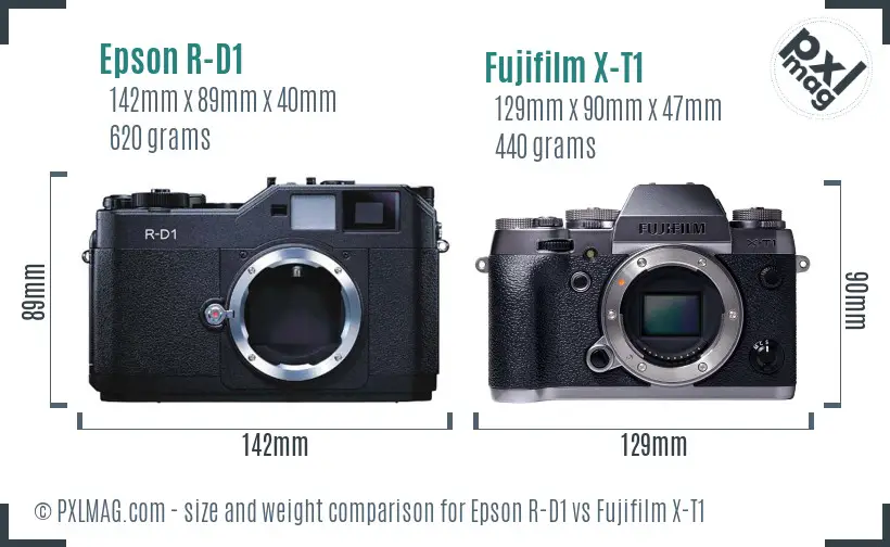 Epson R-D1 vs Fujifilm X-T1 size comparison
