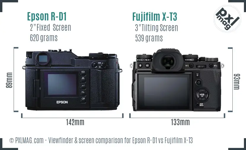 Epson R-D1 vs Fujifilm X-T3 Screen and Viewfinder comparison