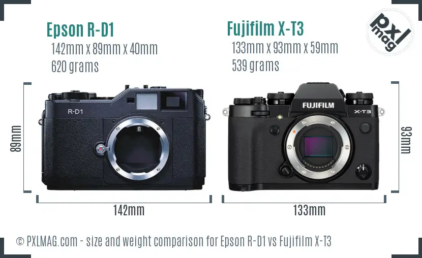 Epson R-D1 vs Fujifilm X-T3 size comparison