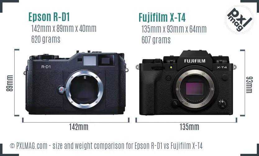Epson R-D1 vs Fujifilm X-T4 size comparison