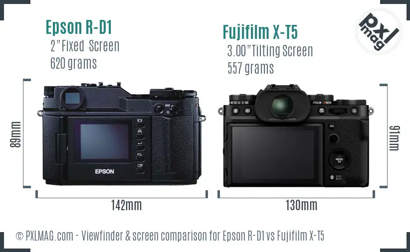 Epson R-D1 vs Fujifilm X-T5 Screen and Viewfinder comparison