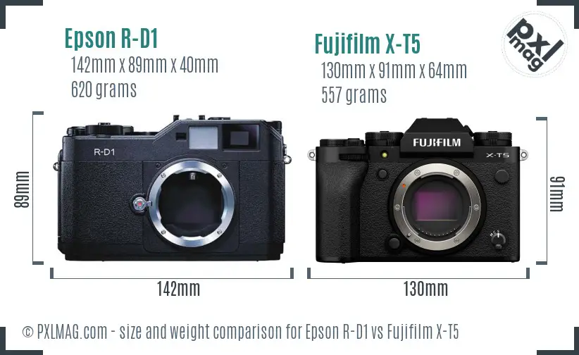 Epson R-D1 vs Fujifilm X-T5 size comparison