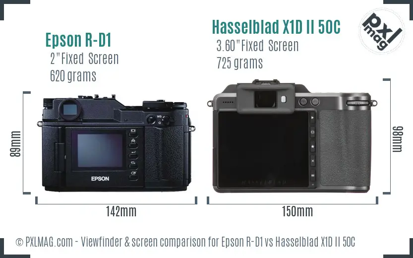 Epson R-D1 vs Hasselblad X1D II 50C Screen and Viewfinder comparison