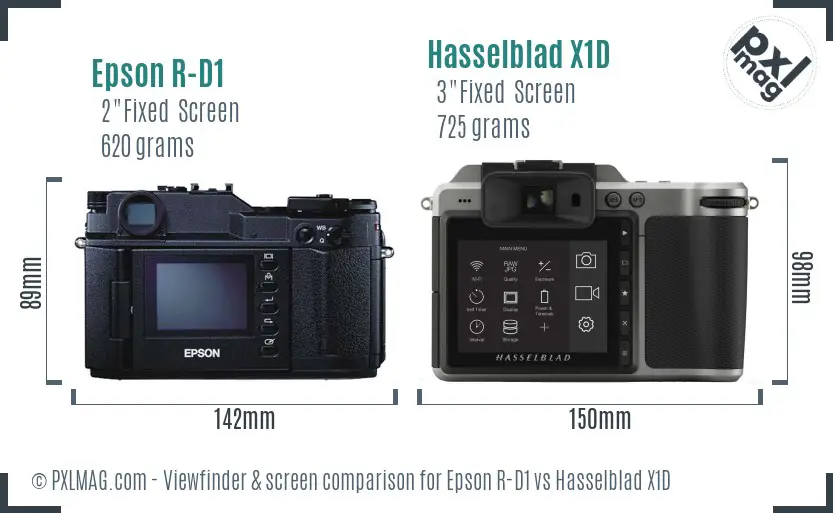 Epson R-D1 vs Hasselblad X1D Screen and Viewfinder comparison