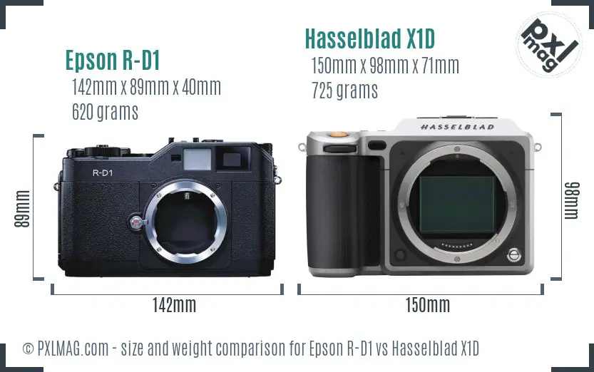 Epson R-D1 vs Hasselblad X1D size comparison