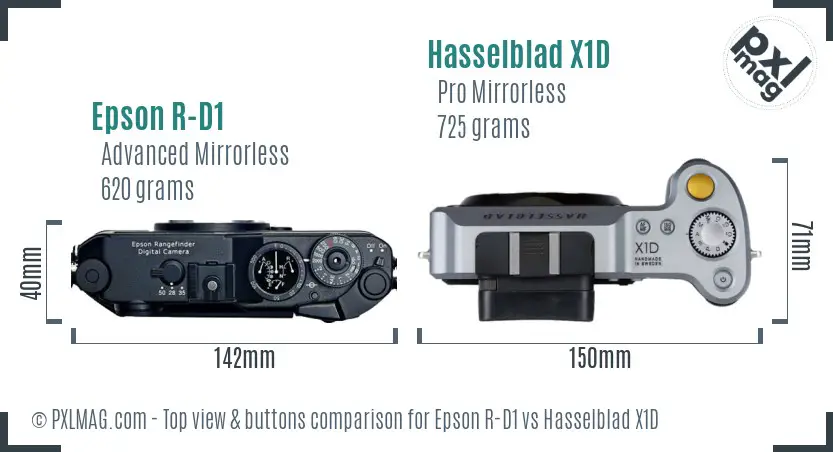 Epson R-D1 vs Hasselblad X1D top view buttons comparison