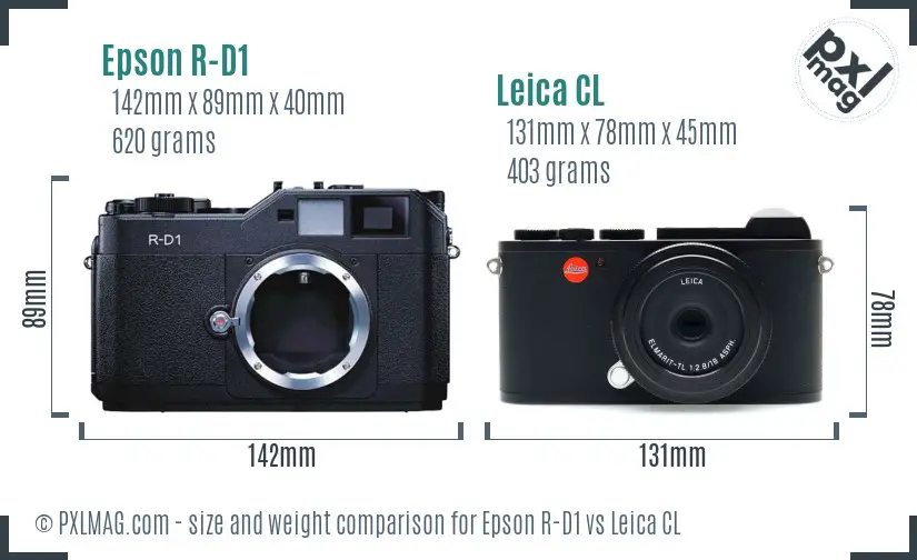 Epson R-D1 vs Leica CL size comparison