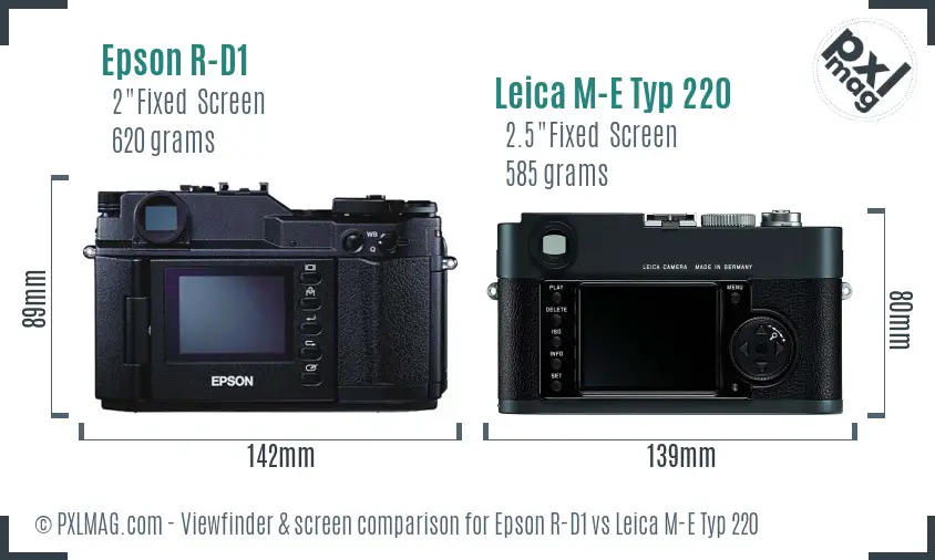 Epson R-D1 vs Leica M-E Typ 220 Screen and Viewfinder comparison