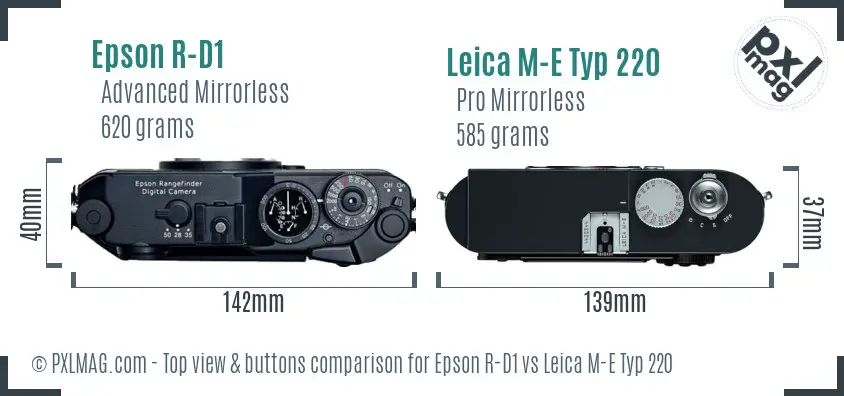 Epson R-D1 vs Leica M-E Typ 220 top view buttons comparison