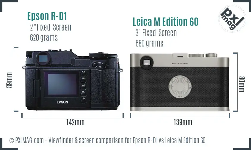 Epson R-D1 vs Leica M Edition 60 Screen and Viewfinder comparison