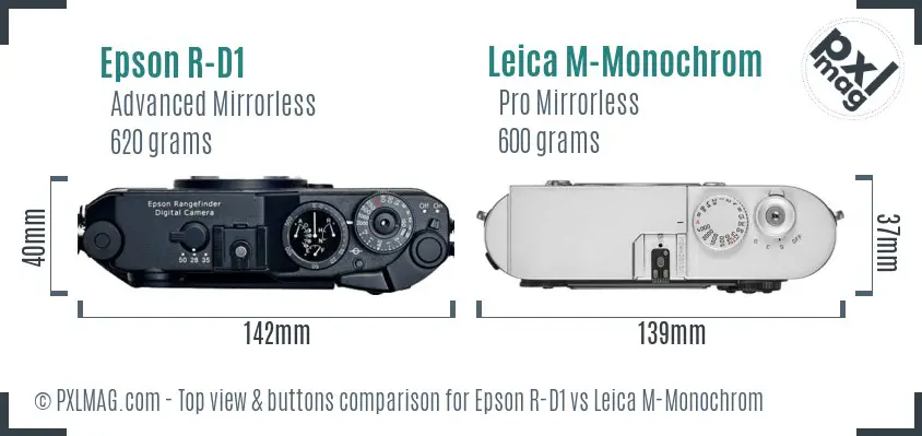 Epson R-D1 vs Leica M-Monochrom top view buttons comparison