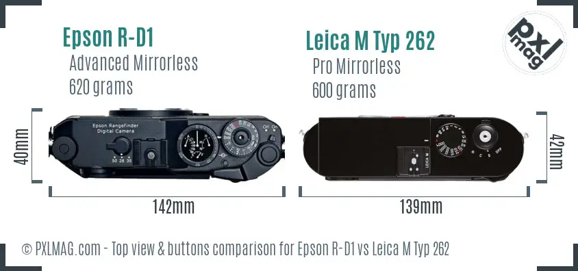 Epson R-D1 vs Leica M Typ 262 top view buttons comparison