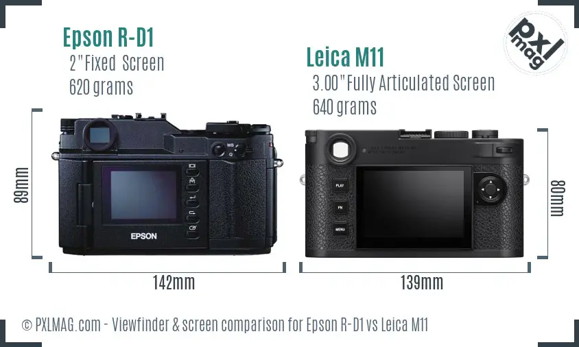 Epson R-D1 vs Leica M11 Screen and Viewfinder comparison